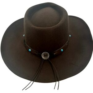 NEW! FRYE Brown Felt Textured Women's Western Hat with Decorative Band.